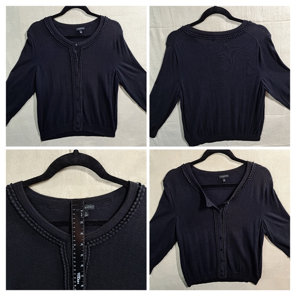 Talbots Women XL Black Button Up Double Loop Trim Knit Cardigan Sweater - Picture 6 of 9
